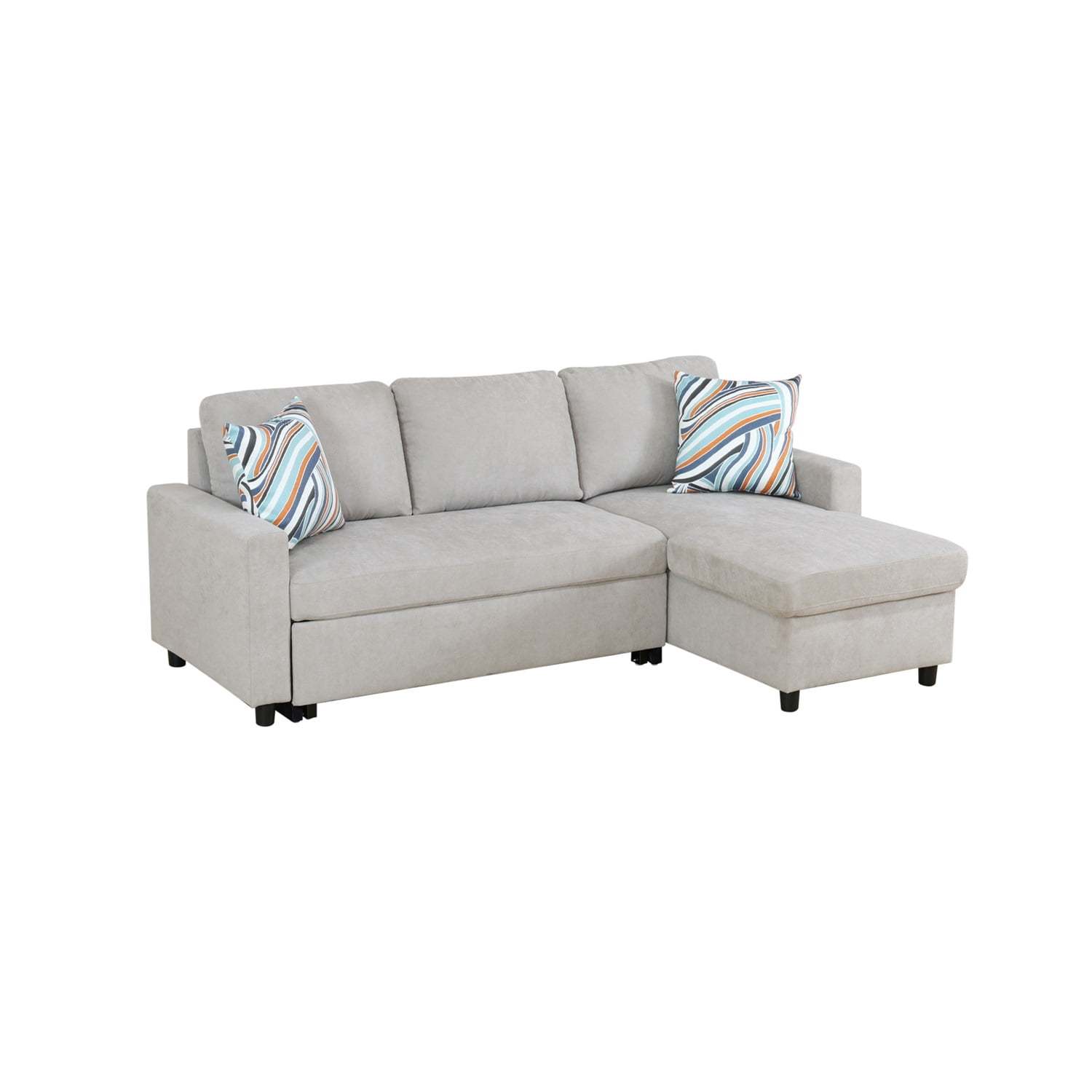 Hommoo Flannelette Reversible L-Shaped Sleeper Sofa Bed, Modern Sectional Couch Sofa Bed with Storage, Pull-Out Couch Sofa for Living Room, Bedroom and Office, Grey