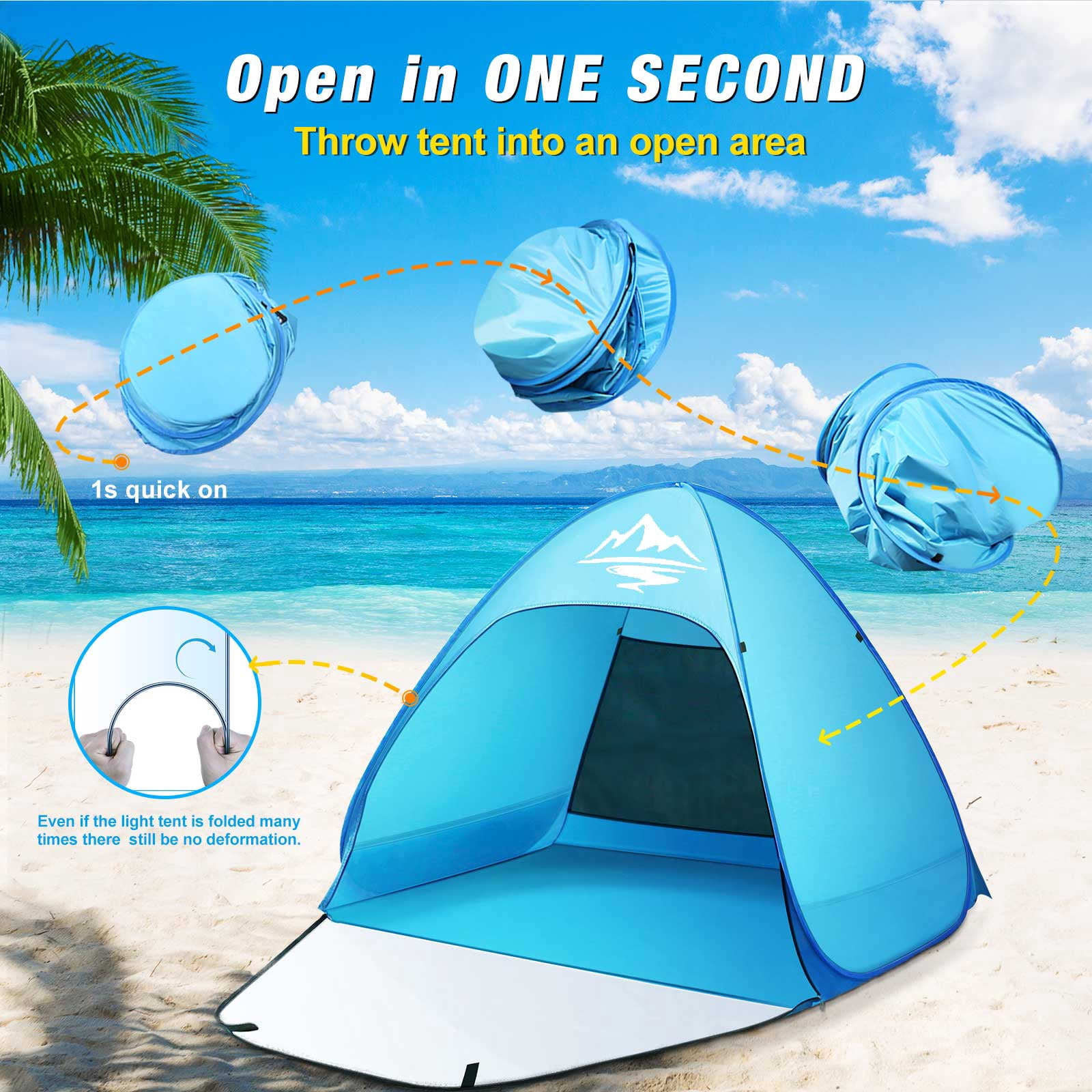 Pop Up Beach Tent UPF 50 Sun Shelter 2-3 Person Automatic Waterproof Fishing Picnic Crenova Camping Tent W/ Carry Bag Blue