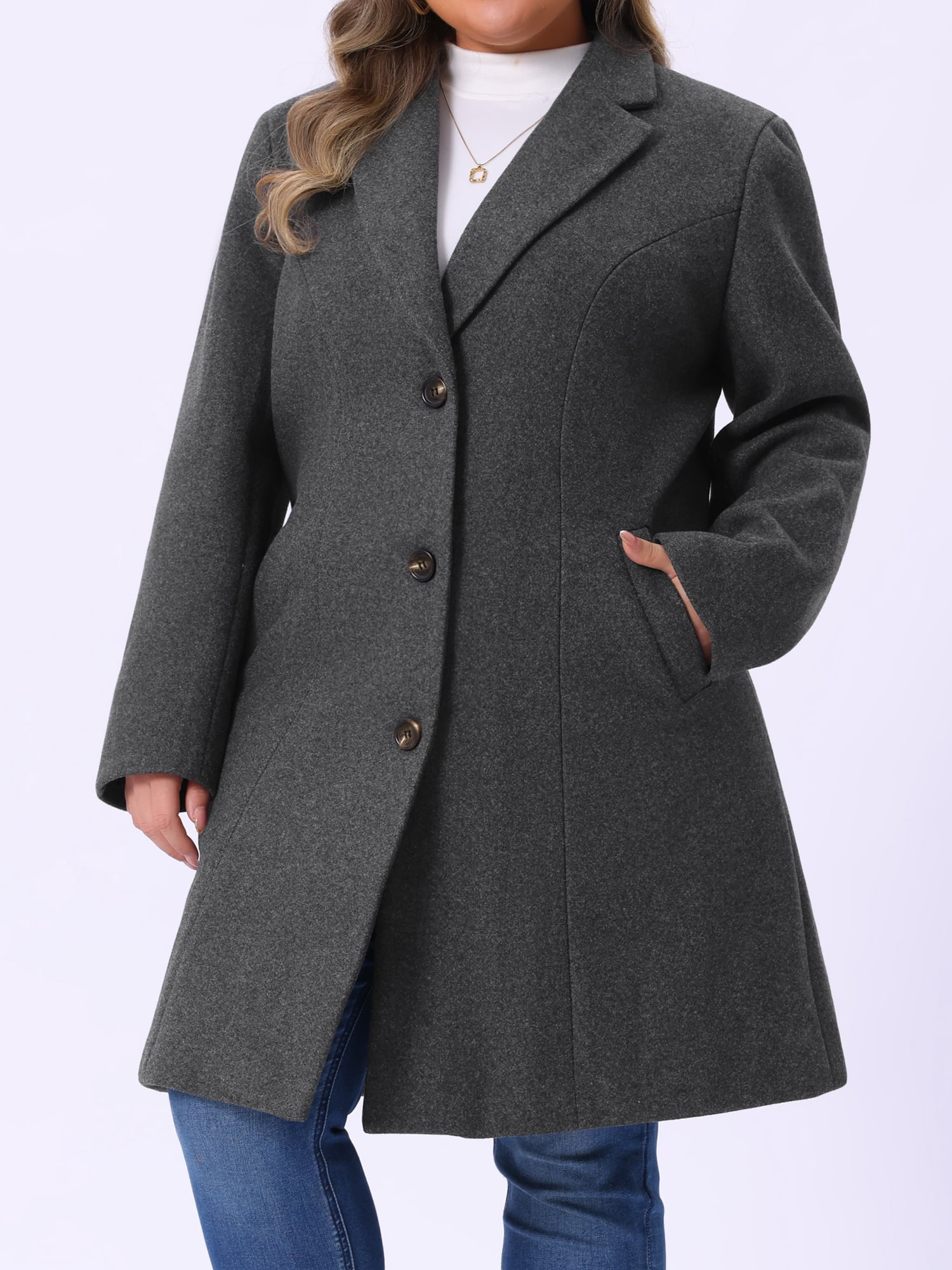 DARING DIVA Women's Plus Size Notched Lapel Single Breasted Trench Coat 2X Dark Gray