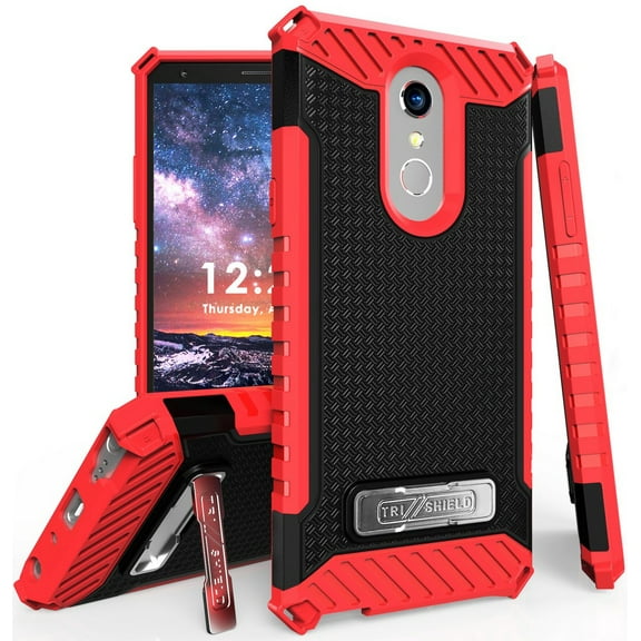 Case for LG Stylo 4, Red Tri-Shield Rugged Cover [with Metal Kickstand   Wrist Strap Lanyard] for LG Q Stylus | LG Stylo 4 | LG Stylus 4