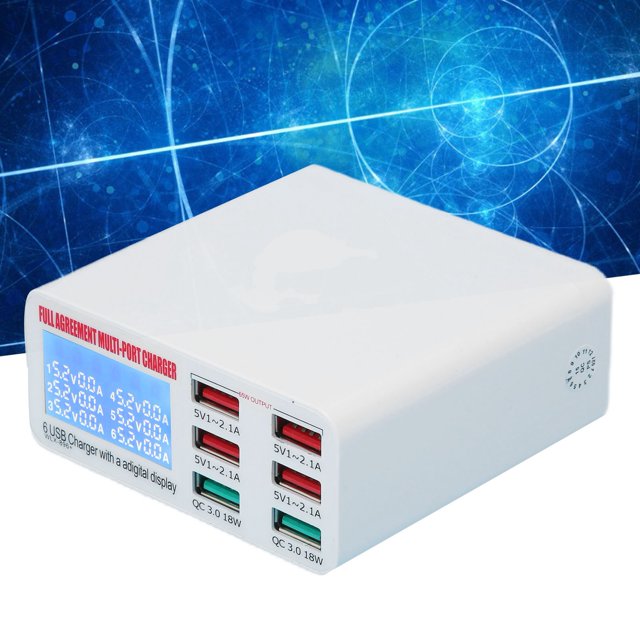 Adaptador de Pared USB de 6 puertos ANGGREK QC3.0 65W con pantalla LED