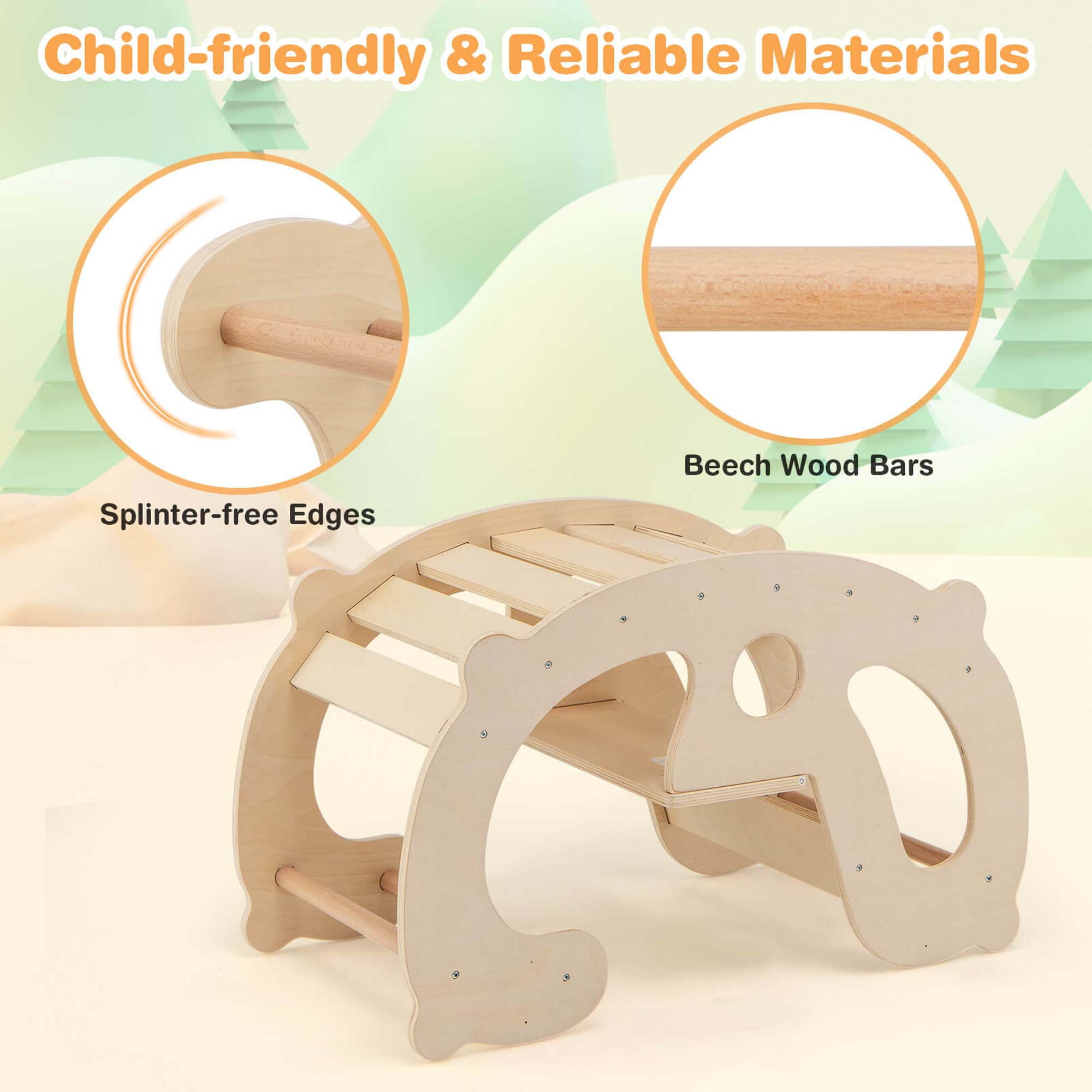 Costway 2-in-1 Rocking Horse Arch for Kids with Rocker Arch Climber Comfortable Backrest Natural