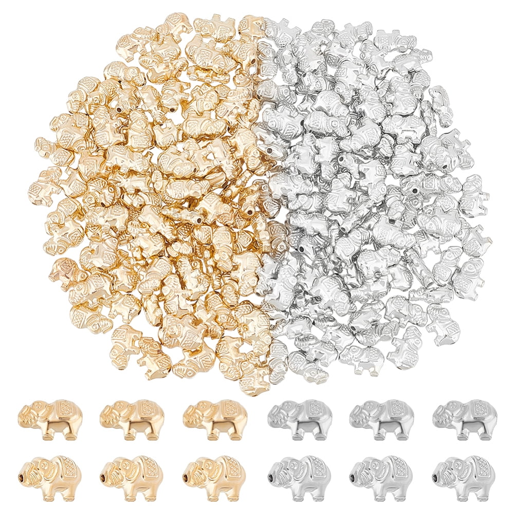 PH 200Pcs Animal Spacer Beads 2 Colors Elephant Charm Beads Tibetan Carved Charm for Bracelets Necklace Anklets DIY Jewelry Craft Making