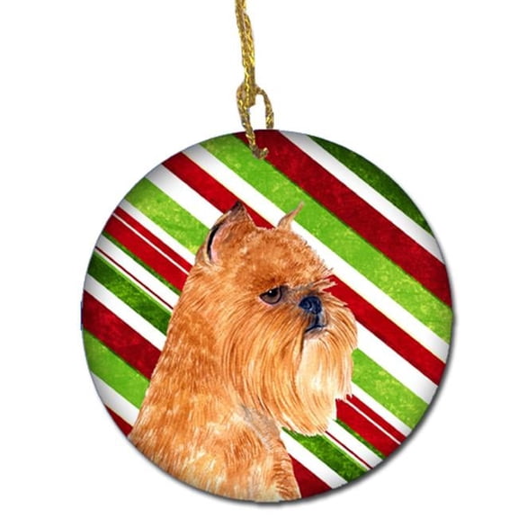 Brussels Griffon Candy Cane Holiday Christmas Ceramic Ornament