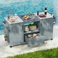 thumbnail image 3 of 66.5" Outdoor Grill Cart, Solid Wood Kitchen Island with Stainless Steel Top, Drawer, Compatible with up to Large Big Green Egg, Kamado, Joe for Barbecue Outdoor Gathering（Blue）, 3 of 10