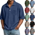 thumbnail image 2 of Fabrcox S-4XL Men's Waffle Polo Shirt Lapel Collar Button Down Short Sleeve Shirt for Men Big and Tall Spring Summer Golf Shirt Men, 2 of 8