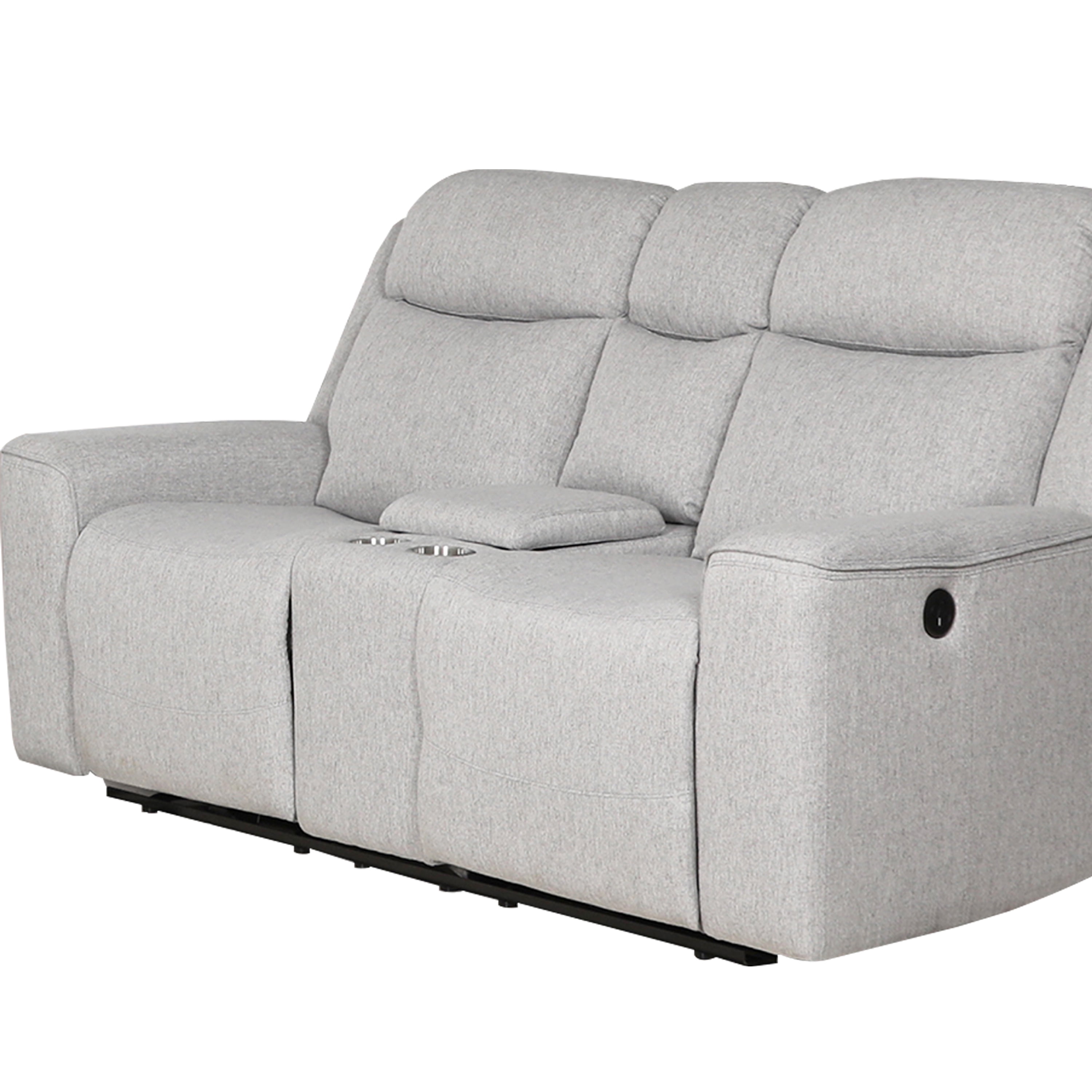 Amelia Collection Contemporary Upholstered Recliner Loveseat with Storage Console and Cup Holders, White