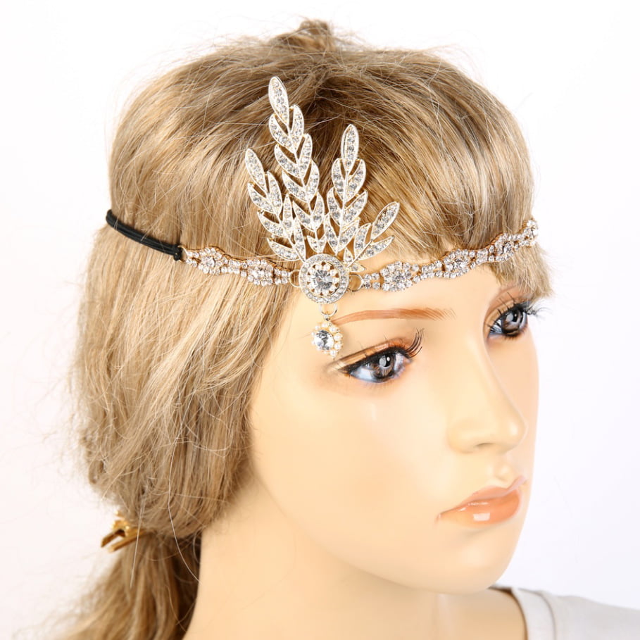 Silver Leaf Pearl Headpiece Vintage 1920s Flapper Headband Great Gatsby Hair k43