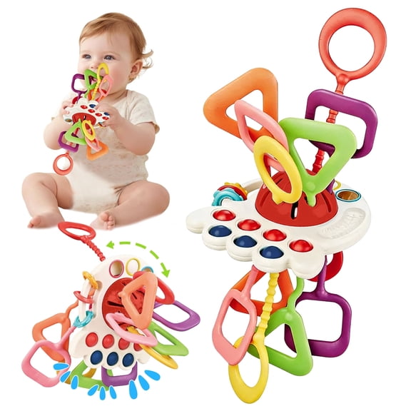 Baby Toys 6-12 months,Teether Toys 6-12 Months,Pull String Sensory Toys for Fine Motor Skills Gift for Infants 3 6 9 Months