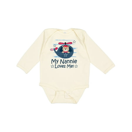 

Inktastic My Nannie Loves Me Grandson Gift Baby Boy Long Sleeve Bodysuit