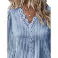 thumbnail image 4 of DYMADE Women Solid Color Long-Sleeved V-Neck Lace Hollow Stitching Shirt Top, 4 of 4