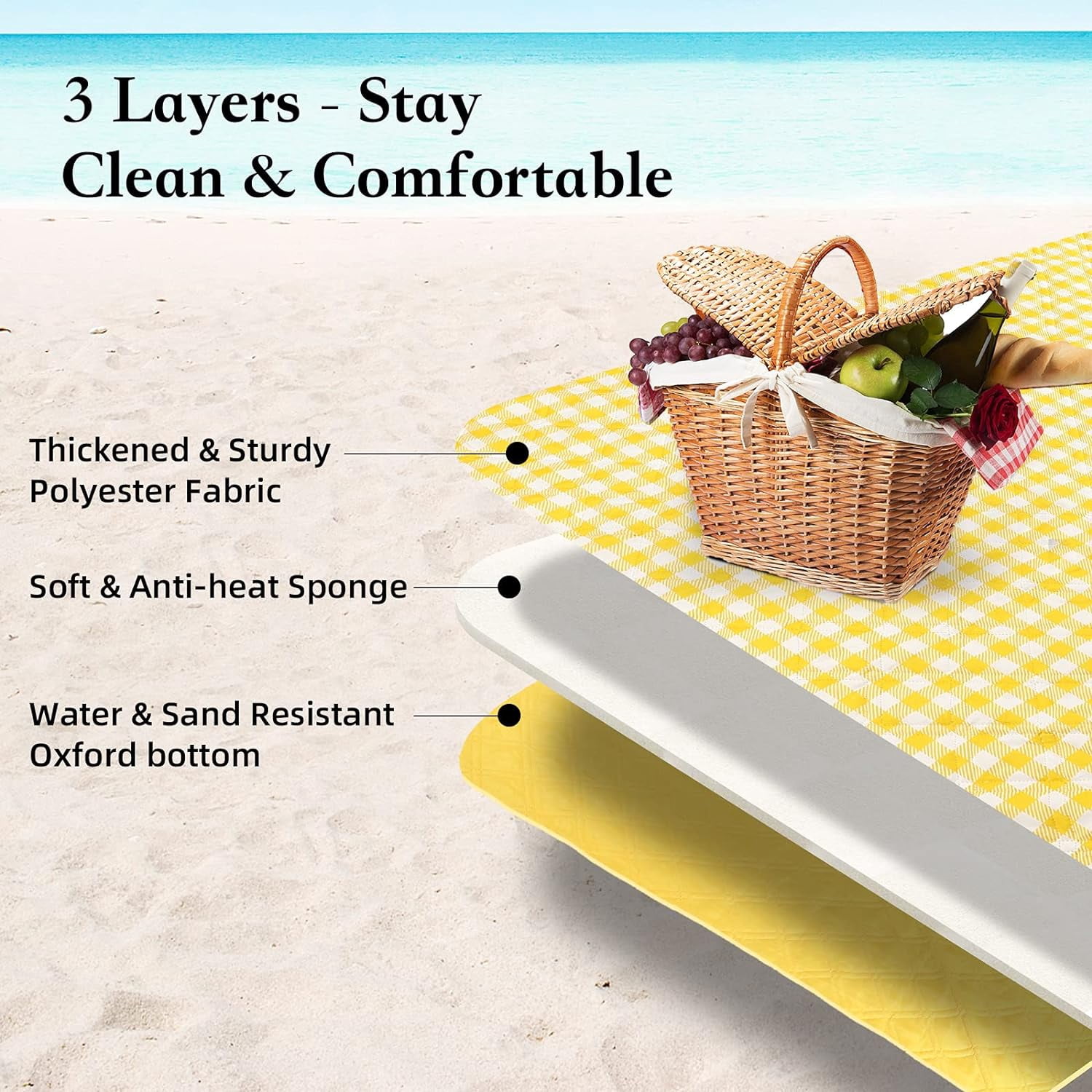 Large Picnic Blanket 3-Layer Thickening Soft Camping Blankets