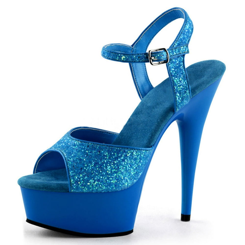 SummitFashions - UV Reactive Electic Blue Heels with Blue Glitter and 6 ...