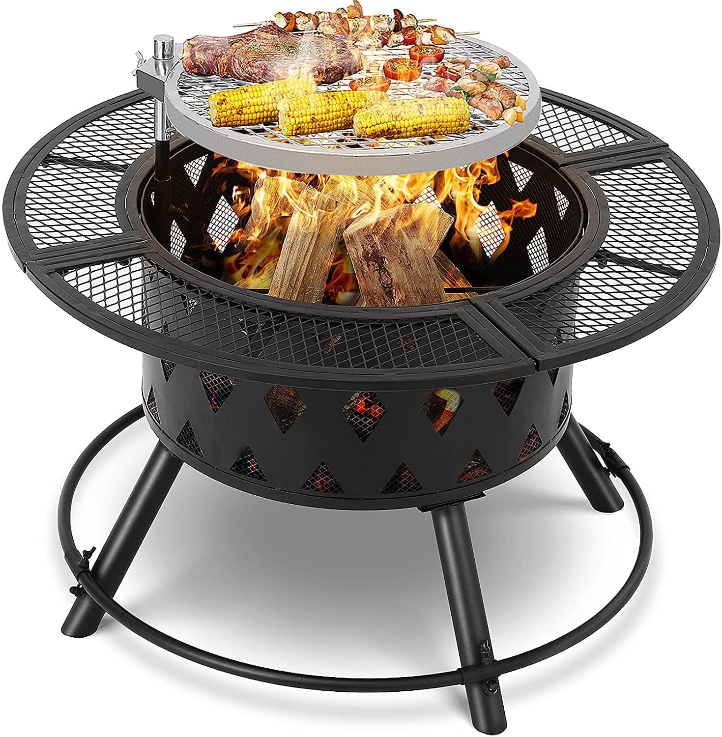 Gartio 36 Wood Burning Fire Pit Bowl, Square Fire Pit Insert With Cooking Grate