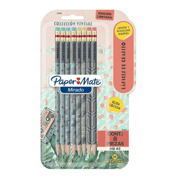 Lápiz de Madera Paper Mate Grafito No.2 Colección Vintage 8 pzas