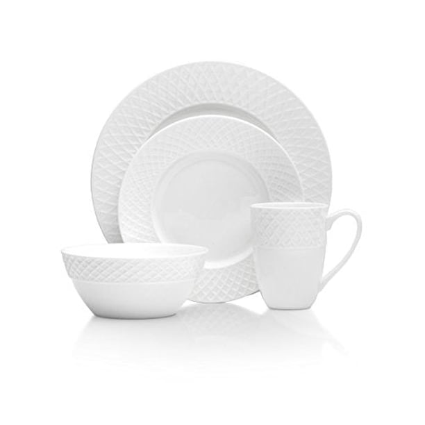 Mikasa Trellis 16-Pc Dinnerware Set & 4 Pasta Bowls - Bone China, Service For 4, White
