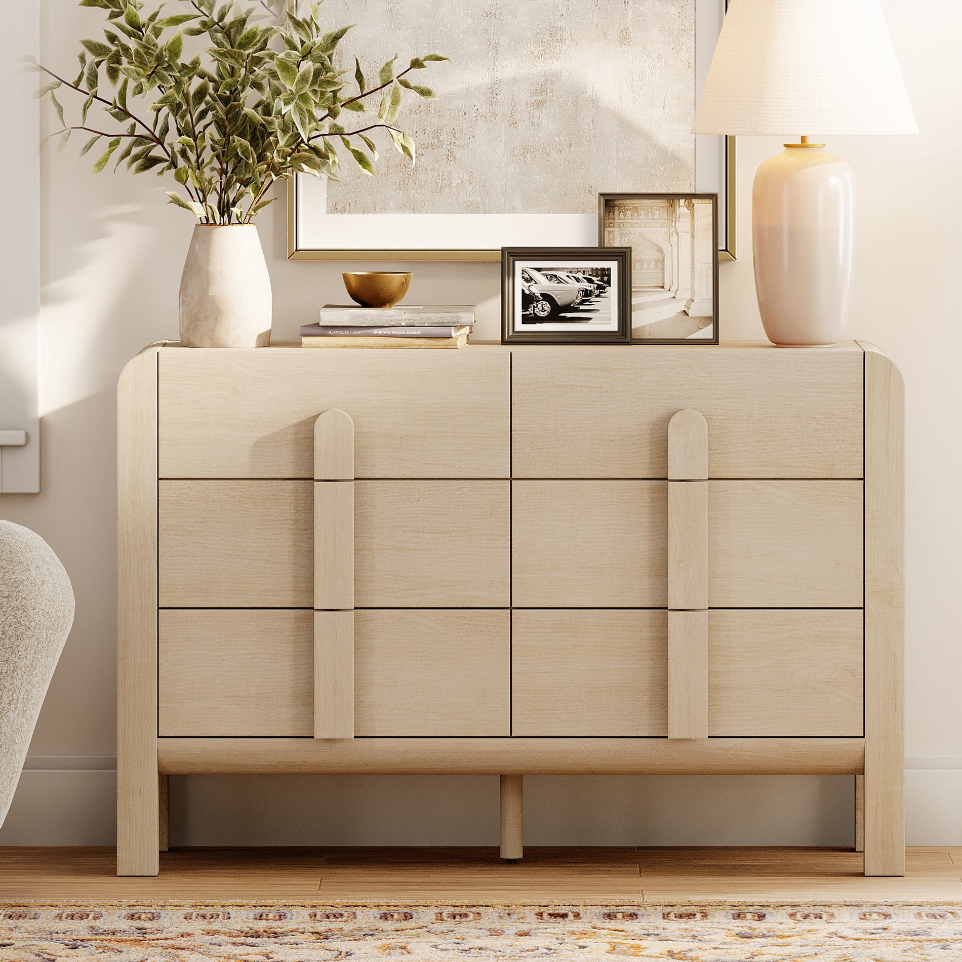 5 Pcs Dresser and Nightstand Sets for Bedroom，Night Stand Set of 2, Mid-Century Modern Bedroom Set with Curved Profile Design, Wooden Storage Cabinet Set