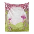 thumbnail image 1 of Mushroom Soft Flannel Fleece Blanket, Cherry Blossom Trees Fairytale Land Forest Surreal Fantasy Wonderland Image, Cozy Plush for Indoor and Outdoor Use, 70" x 90", Green Pink Brown, by Ambesonne, 1 of 6