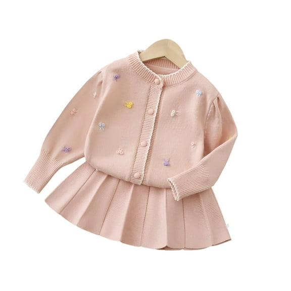 DHFJKG Child Baby Girls Sweater Set Cute Knit Long Sleeve Cardigan With Elegant Skirt Soft Comfortable Fall Winter Clothes Two Piece Outfit Girls Outfits Back To School 7-8 Years