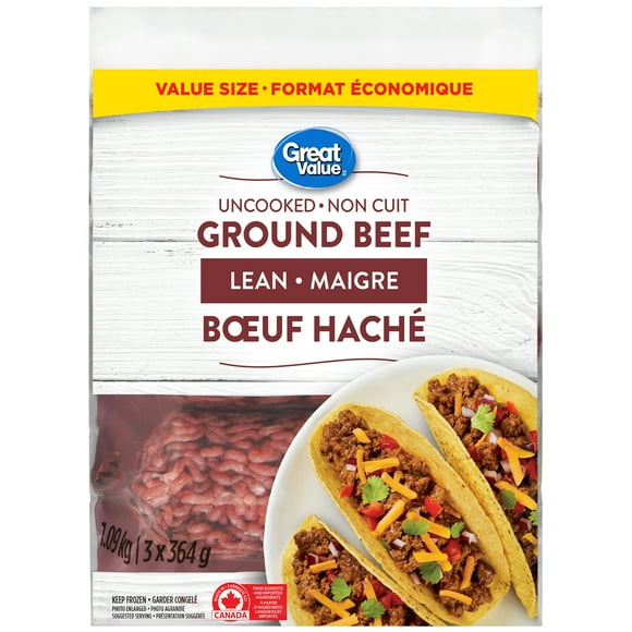 Great Value Lean Ground Beef, 1.09 kg (3 x 364 g)