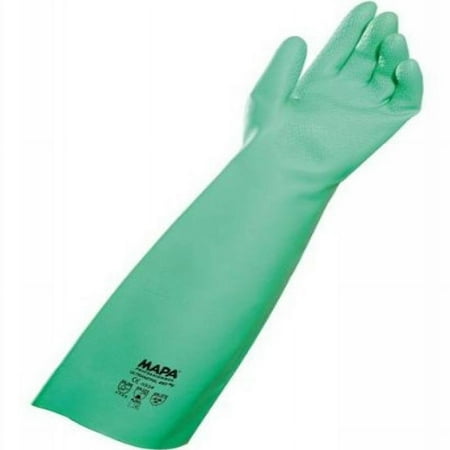 MAPA StanSolv A-18 Nitrile Unlined Heavyweight Glove, Chemical Resistant, 0.022" Thickness, 18" Length, Size 10, Green (Bag of 12 Pairs)