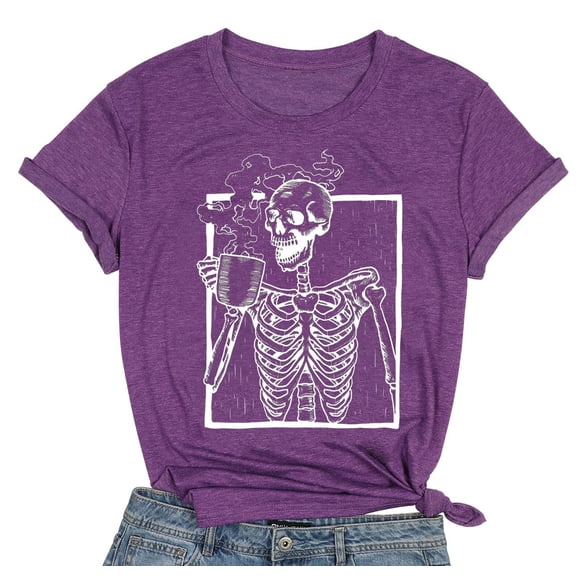 Camisa FCDIED Hot Coffee Skeleton Halloween Púrpura S