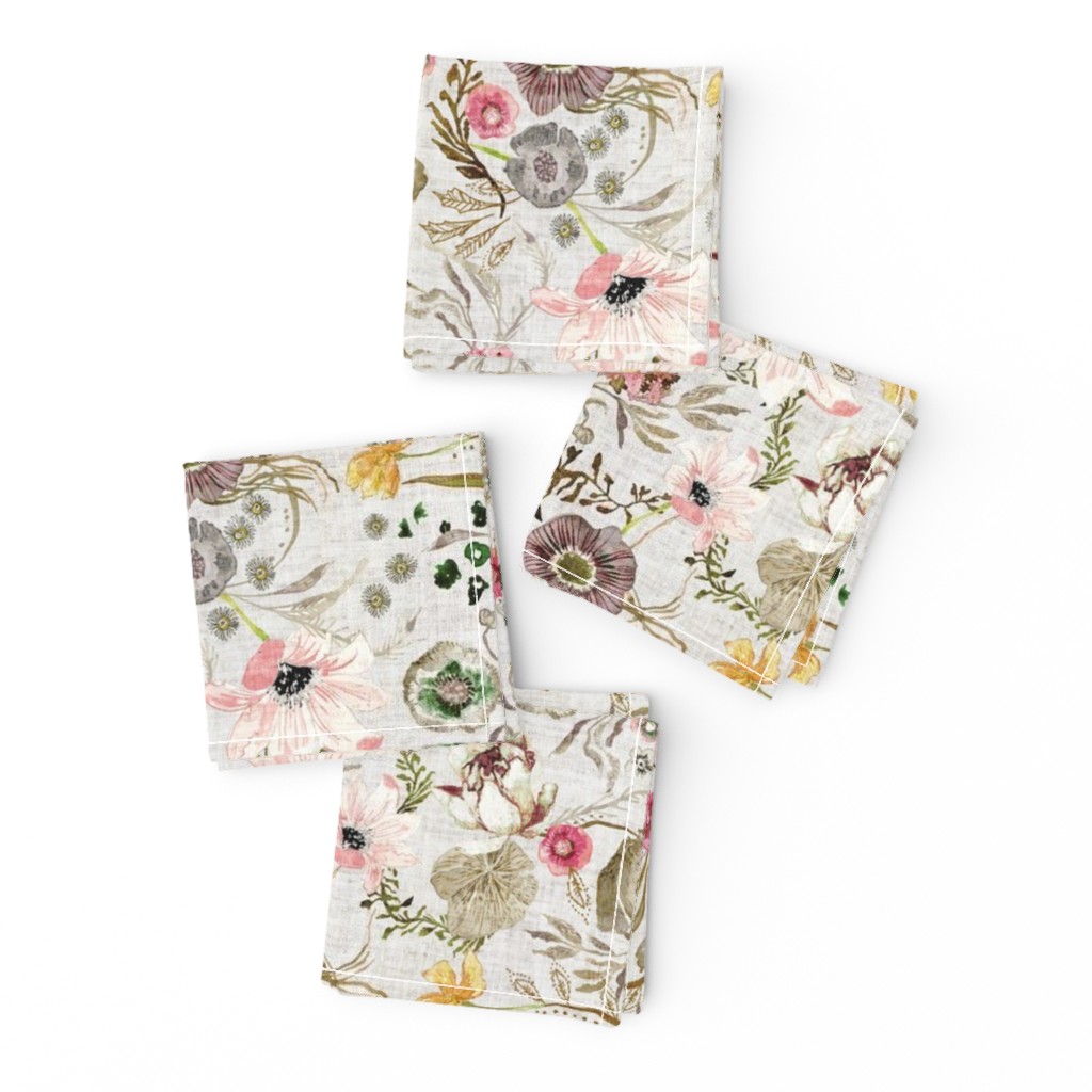 Cocktail Napkins Floral Whimsical Garden Botanical Flowers Nursery Set
