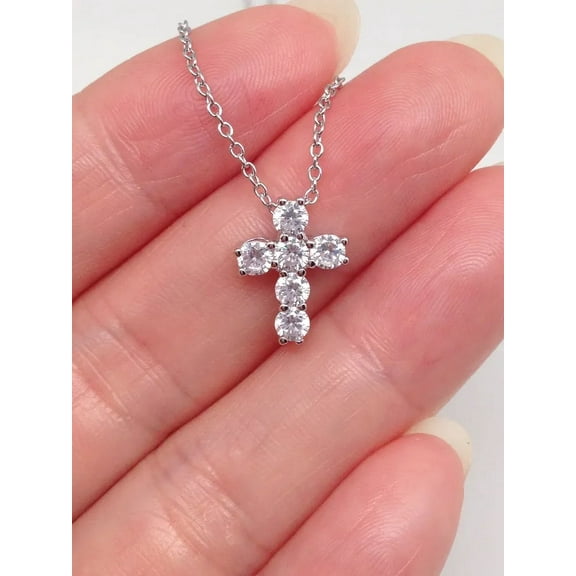 2Carat Round Cut Lab Created Diamond Women's Tiny Cross Pendant Chain 14k White Gold Plated