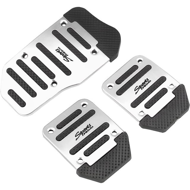 3 almohadillas para pedales de coche con transmisión manual, kit de accesorios estéticos deportivos (almohadillas para pedales de gas+freno+embrague) sin taladro y antideslizantes (plateado)