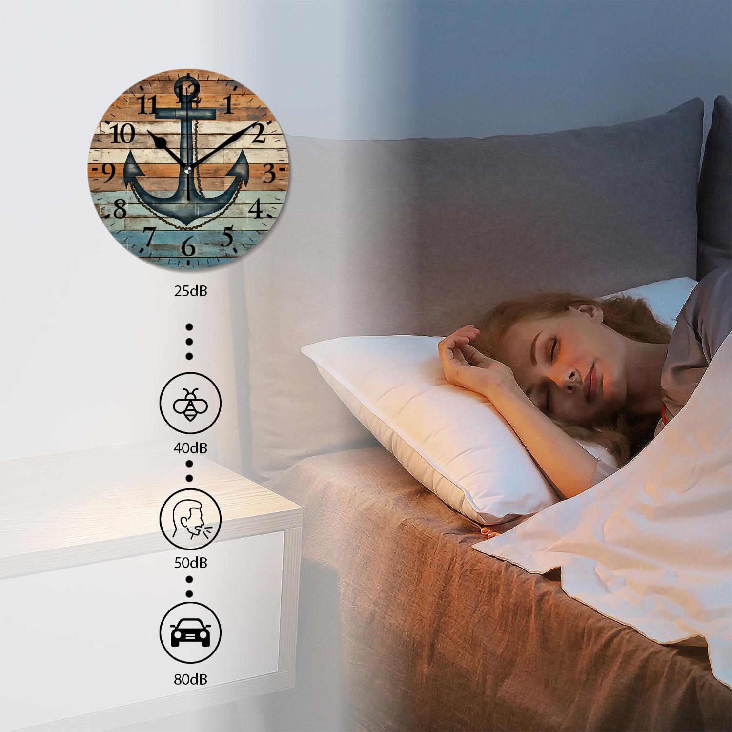 Silent Quartz Wall Clocks Non-Ticking Battery Operated Battery Operated Modern Wall Clocks for Office-Rustic Nautical Anchor(14inch)