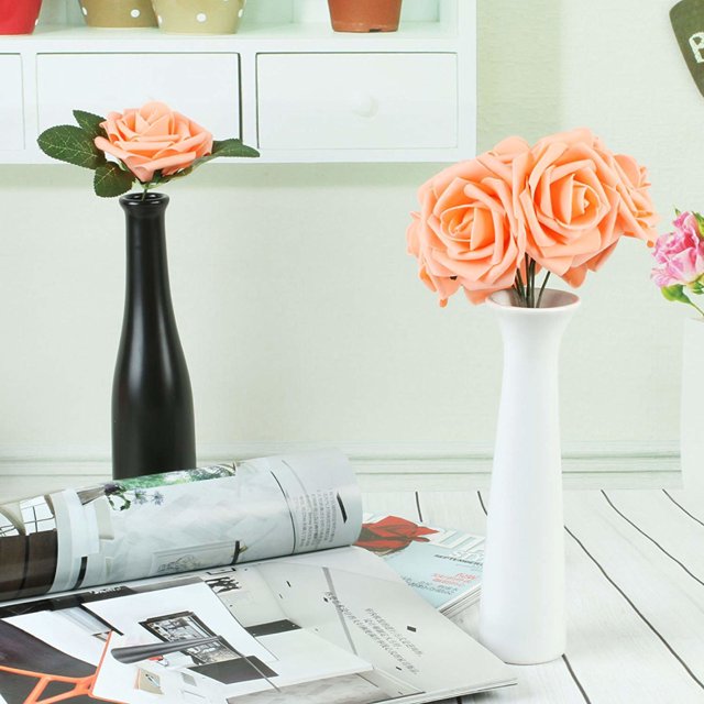 Gwong Decoración hogareña 25pcs PE Foam Roses Artificial Flower Body Piece Decoración de fiesta con palo Gwong 21029306