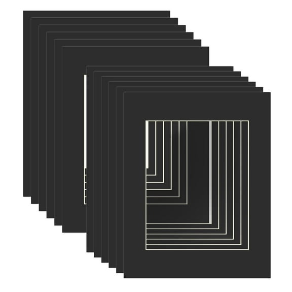 11x14 Black Picture Mats White Core Bevel Cut, 8x10 Photo Frame Matting Board, Acid-Free Backing for Artwork Portraits, 12 Pack, Black