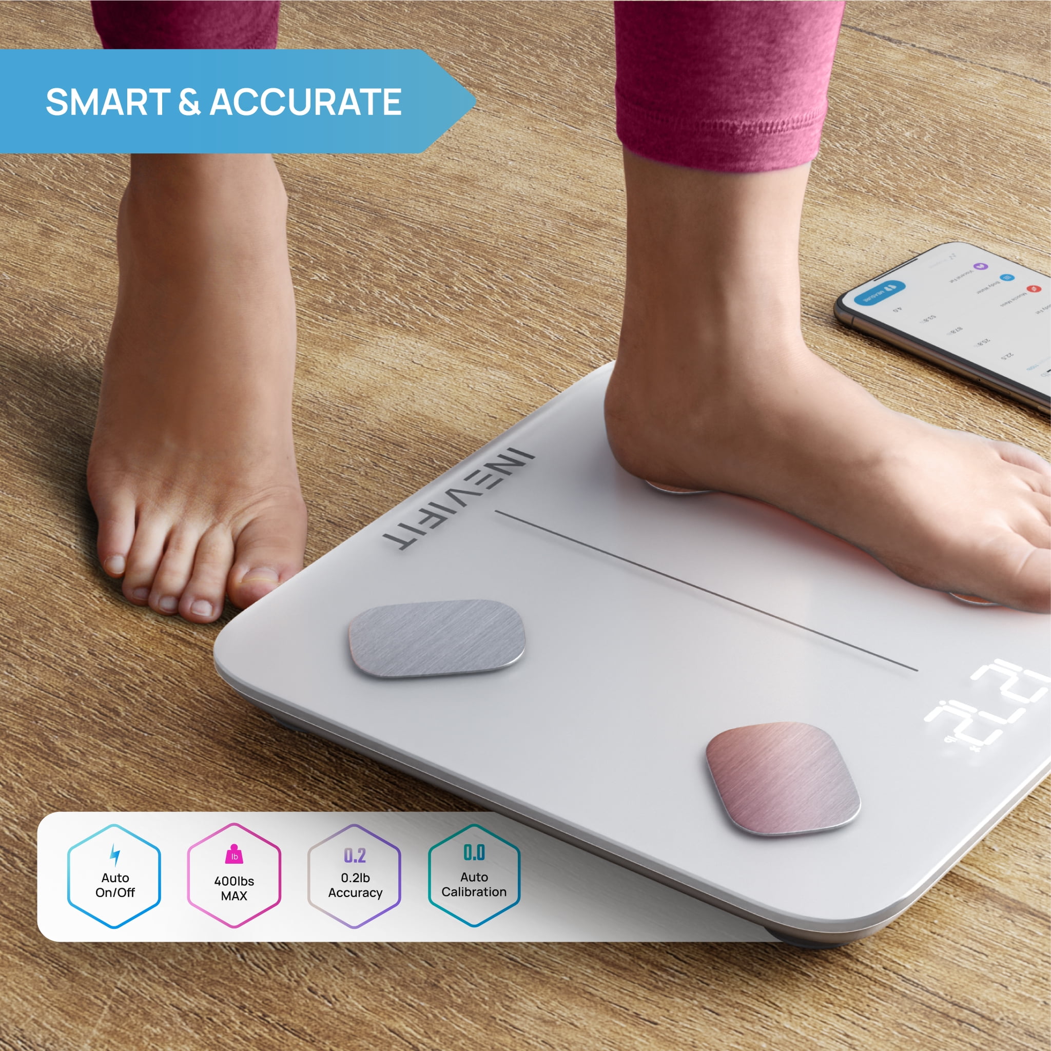 INEVIFIT Smart Body Fat Scale with Bluetooth and Free INEVIFIT APP - White