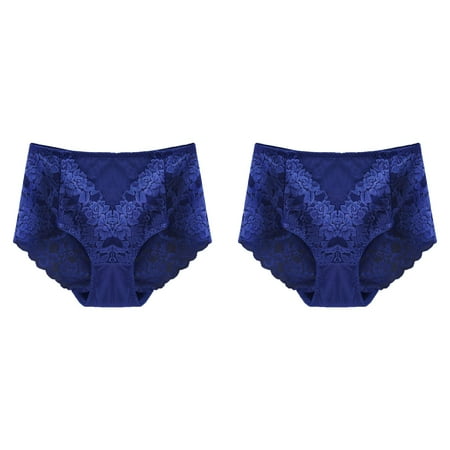 (2-Pack) Rinsvye Women s Mid High Waist Underwear Men Sexy Lace Panties Seamless Underwear Female Brief Briefs Women Panties Plus Size Boxes Bikini Small Underwear for Women Cotton Thong
