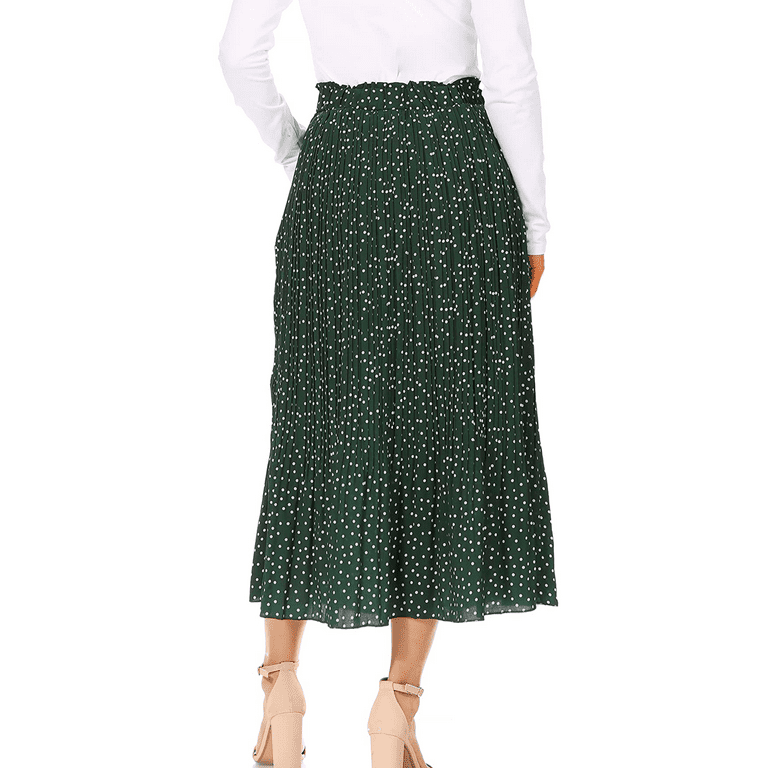 Fantaslook High Waist Midi Polka Dot Pleated Skirt for Women