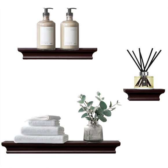 AHDECOR Modern Storage Floating Shelves Perfect for Enhancing Decor and Organization in Any Room Espresso Brown Set of 3