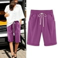 thumbnail image 3 of Shorts for Women Summer Plus Size High Waisted Lacing Beach Pocket Knee Length Bermuda Cargo Board Gym Purple Bottoms Sizes M, 3 of 6