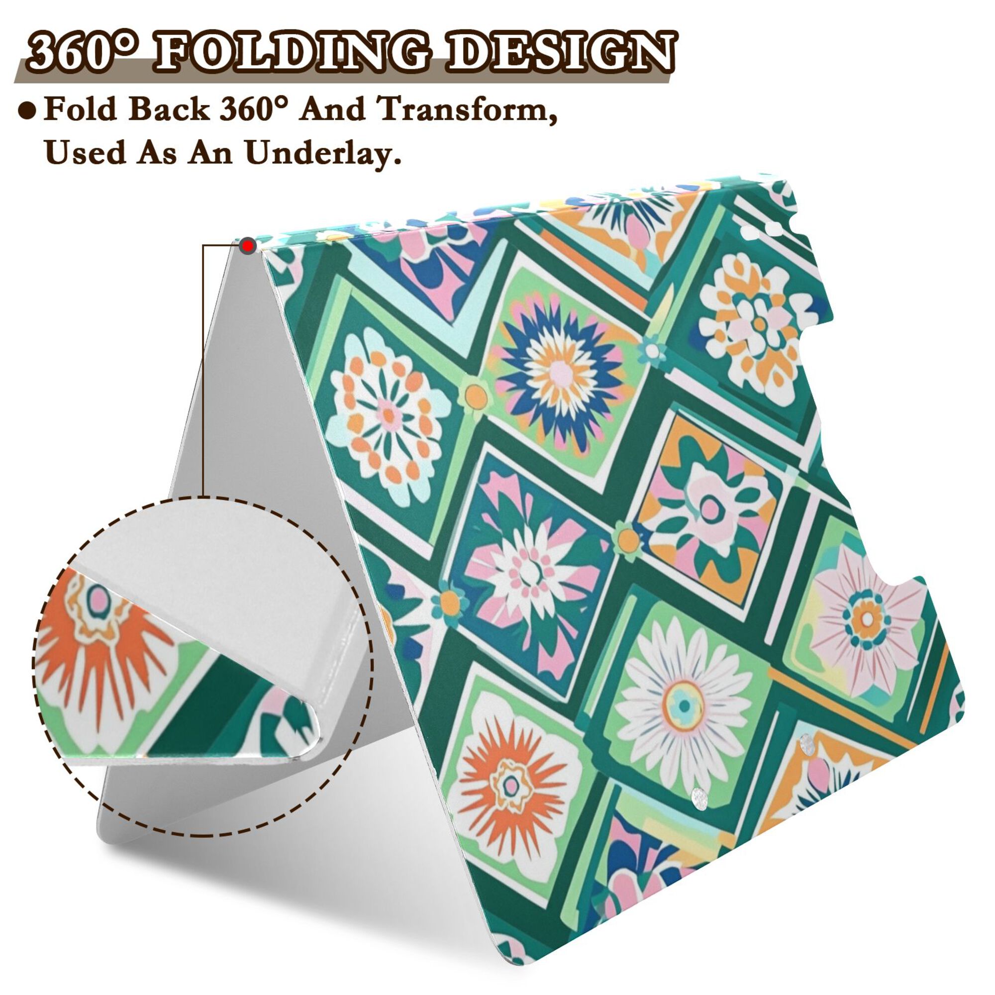 FORMRS A4 Clipboard Folder with Pen Holder Horizontal Foldable School Office Binder, Green Geometric Flowers