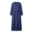 thumbnail image 7 of SETOOFF Women V Neck Wrap Midi Dress Long Elastic Cuff Sleeve Tie Waist Loose A Line Dress with Side Pockets Casual Summer Fall Beach Travel Weekend Shopping Outdoor Vacation Daily Outfits, 7 of 7