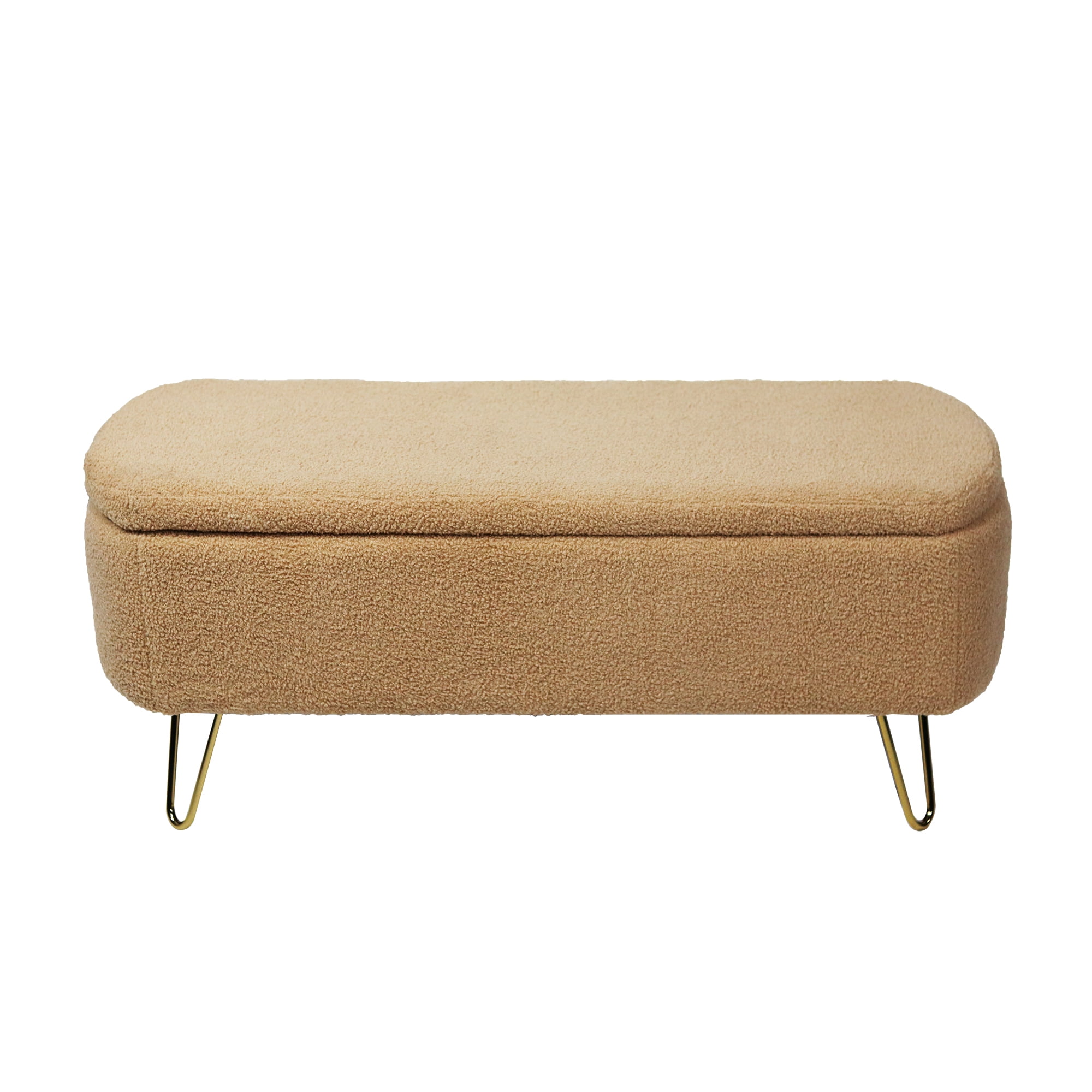Miniyam 15.5"H Storage Bed Bench with Gold Legs for Bedroom, Entryway, Camel