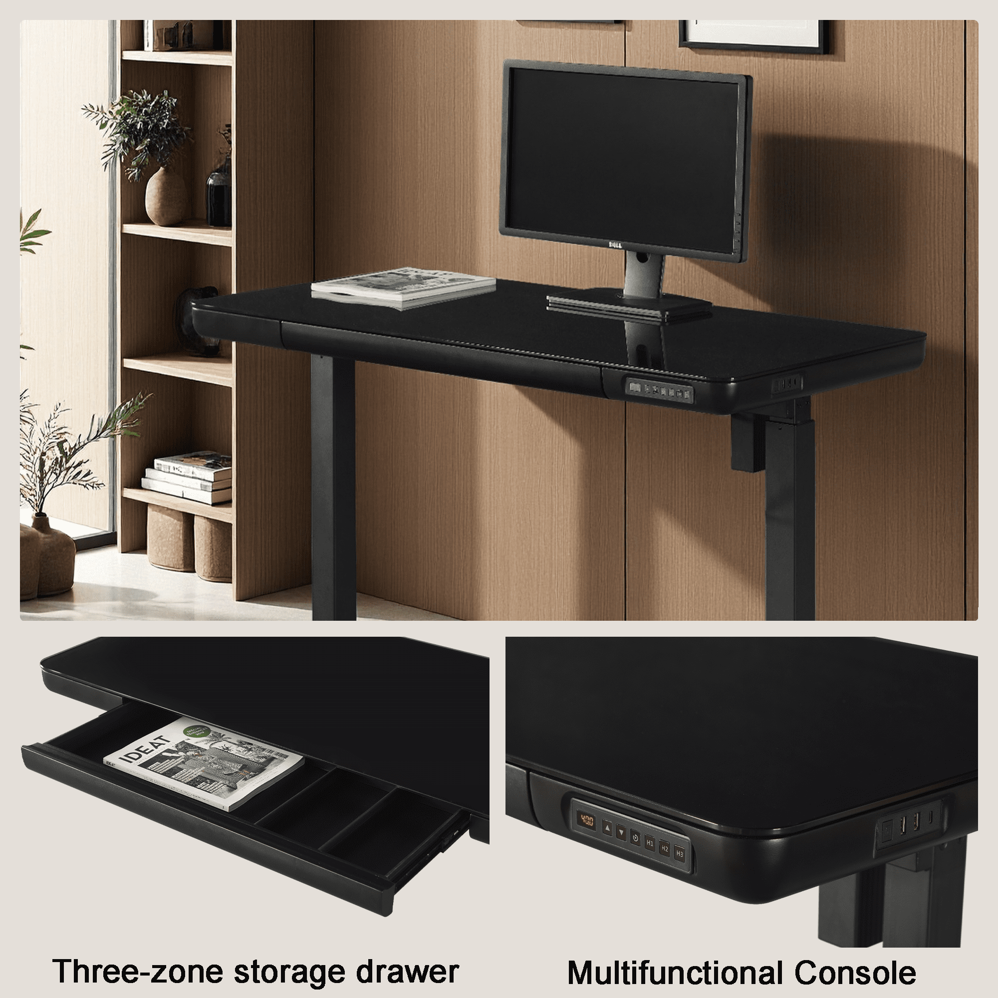 KOWO K302 Adult Tempered Glass Electric Height Adjustable Standing Desk, 47.2 x 23.6 in, Black, 1 Pack