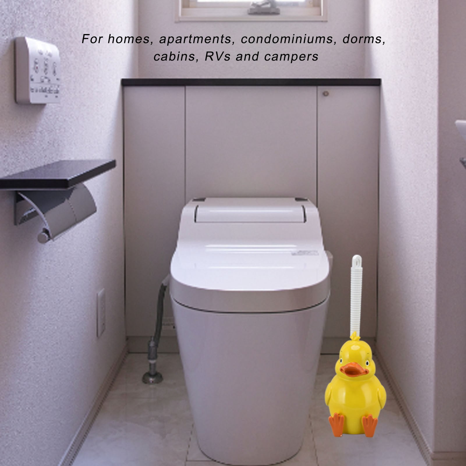 BIMZUC Little Yellow Duck Toilet Brush Set - Seamless Deep Cleaning Toilet Brush with Holder Base, Cute Bathroom Cleaning Tool for Home