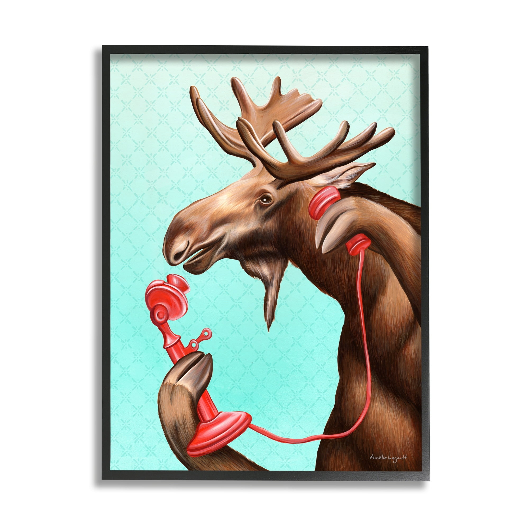 Stupell Industries Vintage Moose With Candlestick Telephone Ombre Background Graphic Art Black Framed Art Print Wall Art, Design by Amelie Legault