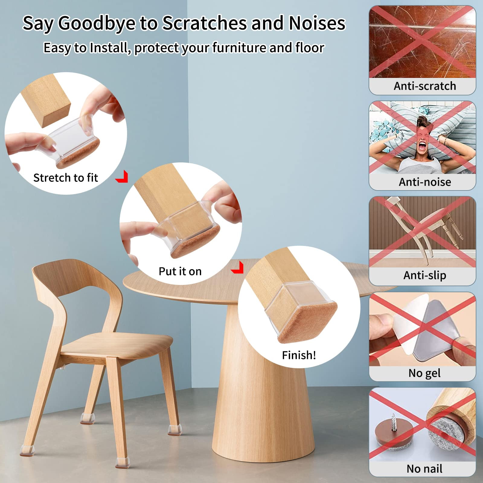 Ezprotekt 16 Pcs Clear Square Furniture Leg Sliders with Felt Plastic Chair Feet Bottom Caps 2inch Walmart