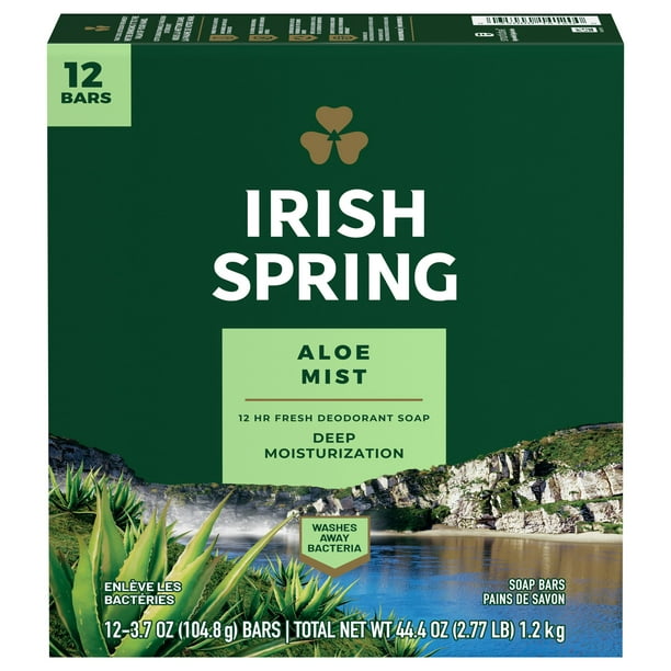 wetenschapper Subsidie voetstuk Irish Spring Bar Soap for Men, Aloe Mist Deodorant Bar Soap, 3.7 Oz, 12  Pack - Walmart.com