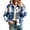 Blue, variant on Women's Flannel Cropped Plaid Shacket Jacket Casual Fall Long Sleeve Button Down Collared Outerwear Coat Trendy Oversized Comfy Business Work Outdoor Crop Jackets with Pockets