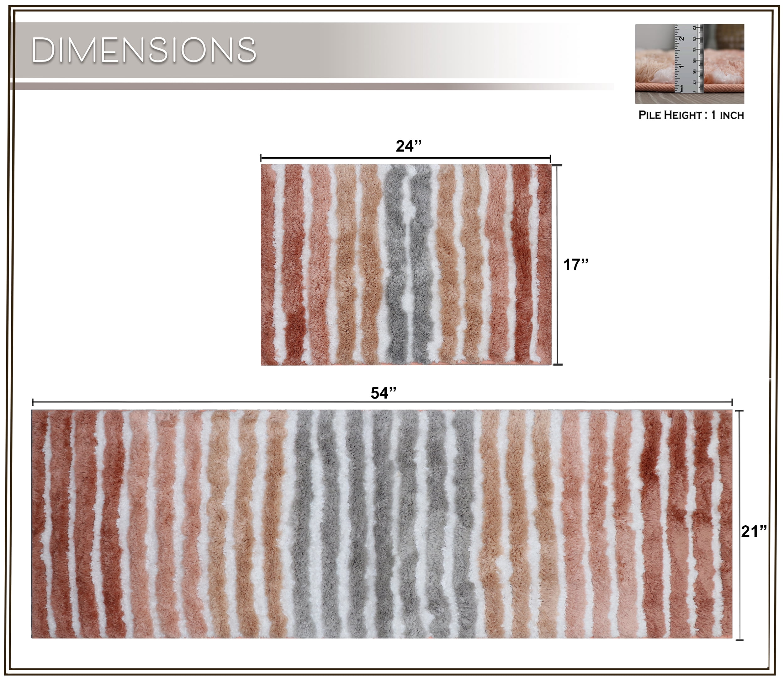 Bathroom Rugs Set of 2, Soft Microfiber Bath Mats, Absorbent & Quick Drying, Non-Slip Rubber Backing, Machine Washable Bathroom Floor Mats for Tub, Shower, Sink – 17x24, 21x54 Coral