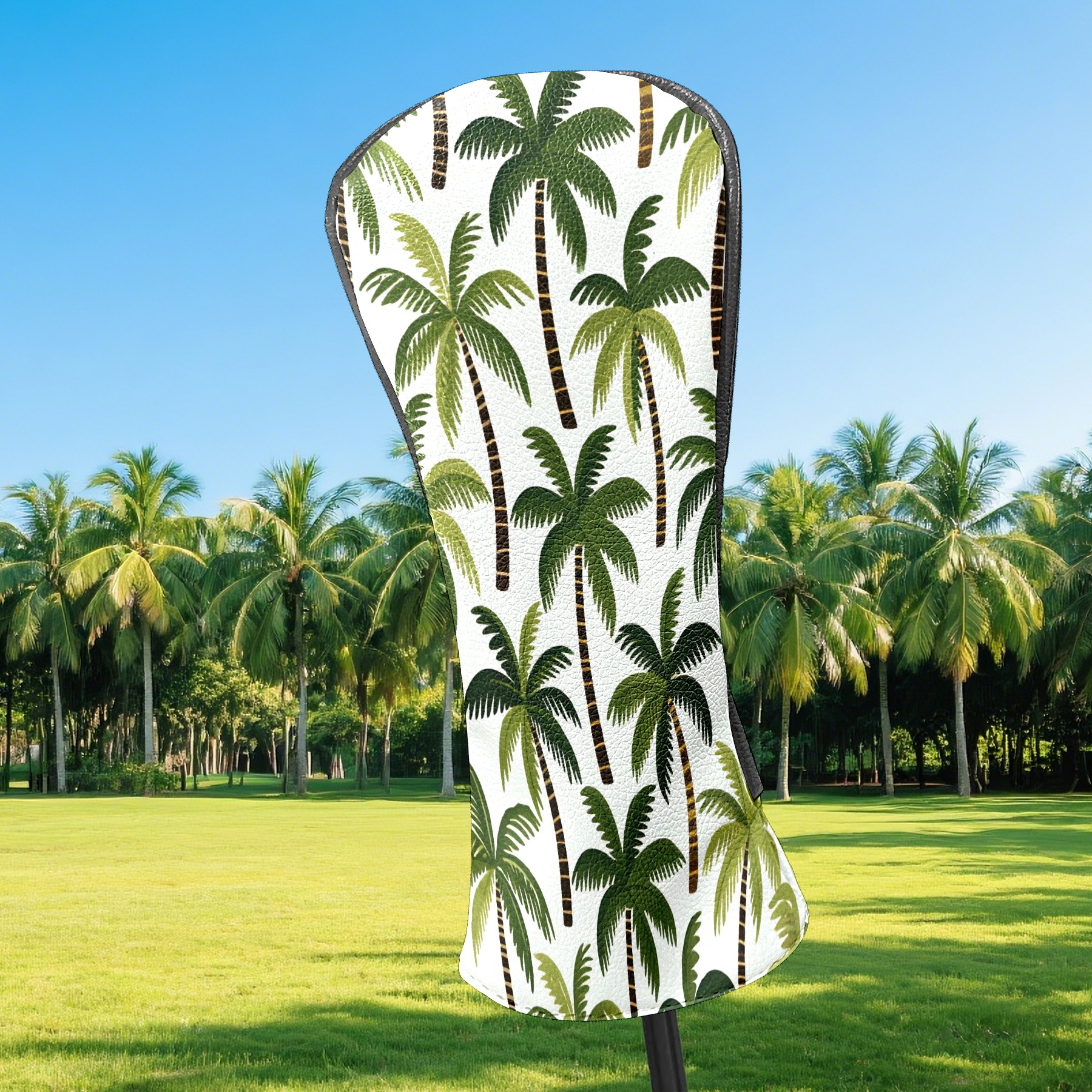 Golf Club Covers, Palm Tree While Premium PU Leather Driver Hybrid Putter Head Covers with Velvet Lining, Waterproof Golf Gifts for Men Women