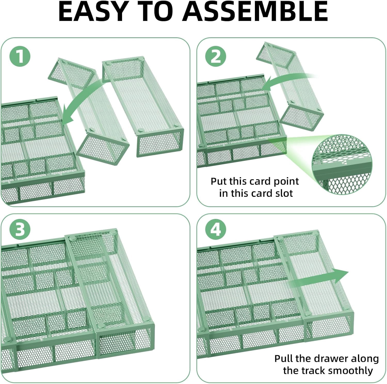 Expandable Desk Drawer Organizer, Mesh Drawer Organizer Tray with 10 Adjustable Compartments, Desk Organizers and Accessories for Office Supplies, Makeup & Vanity (Expandable-Green 2pack)