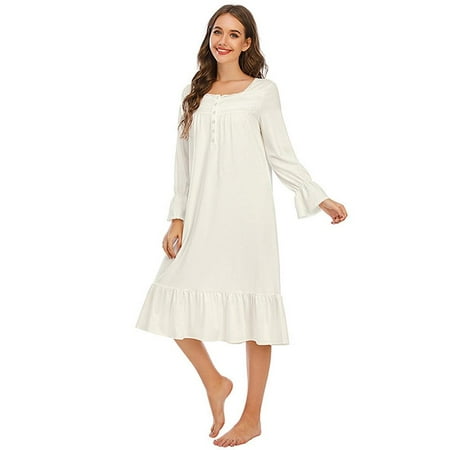 

Women s Sleepwear Victorian Nightgown Cotton Sleepshirt Long Sleeve Pajama Dress Vintage Loungewear for Women